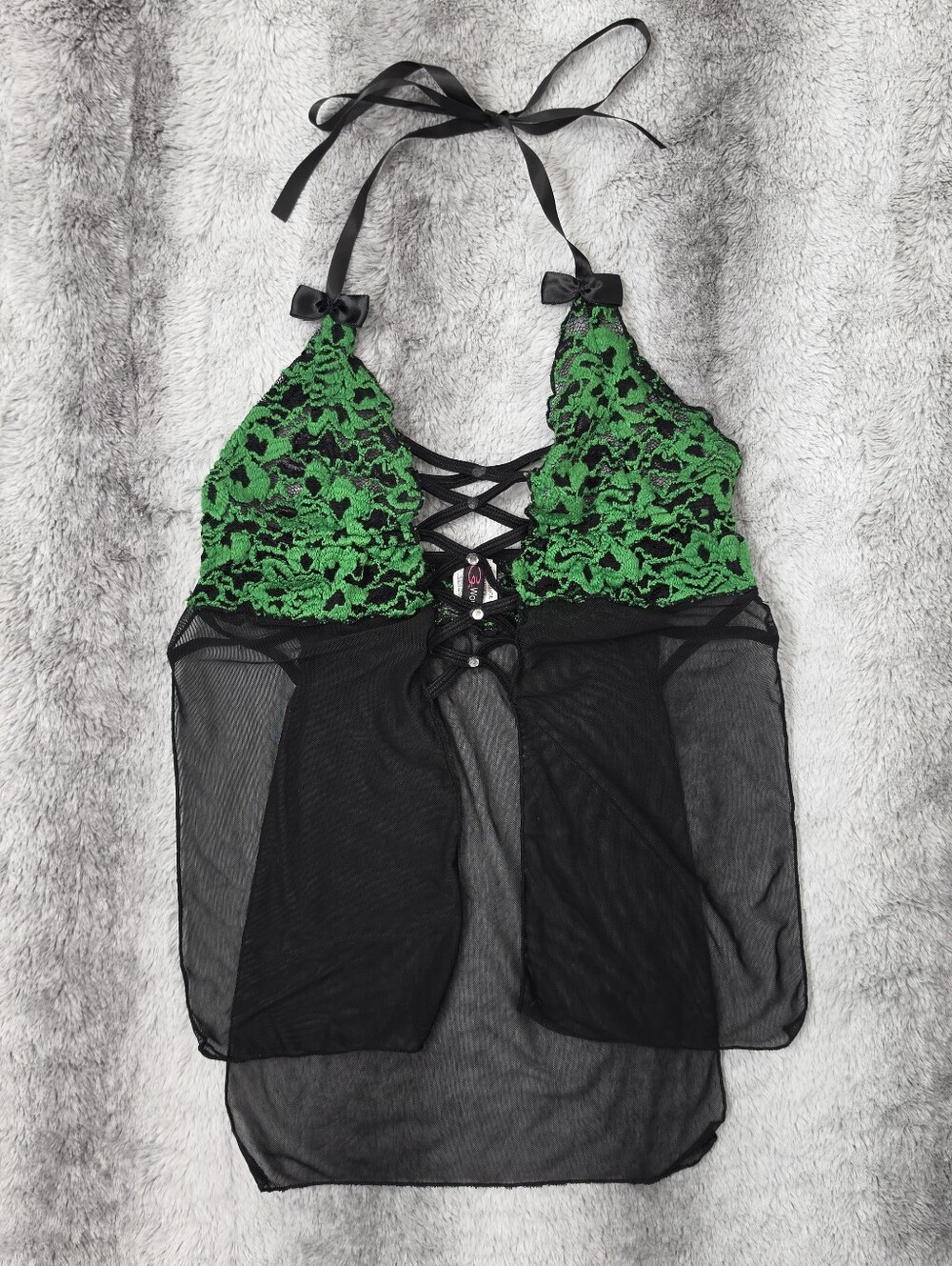 Sexy Black Green Goth Alt Halter Neck Corset Lingerie Babydoll Top One Size